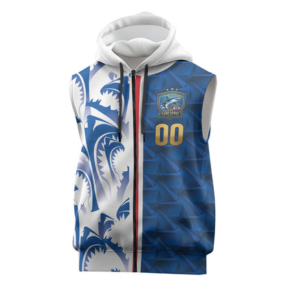 Cabo Verde Kopa di Mundu Custom Sleeveless Zip Hoodie Atlantic Waves Blue Edition