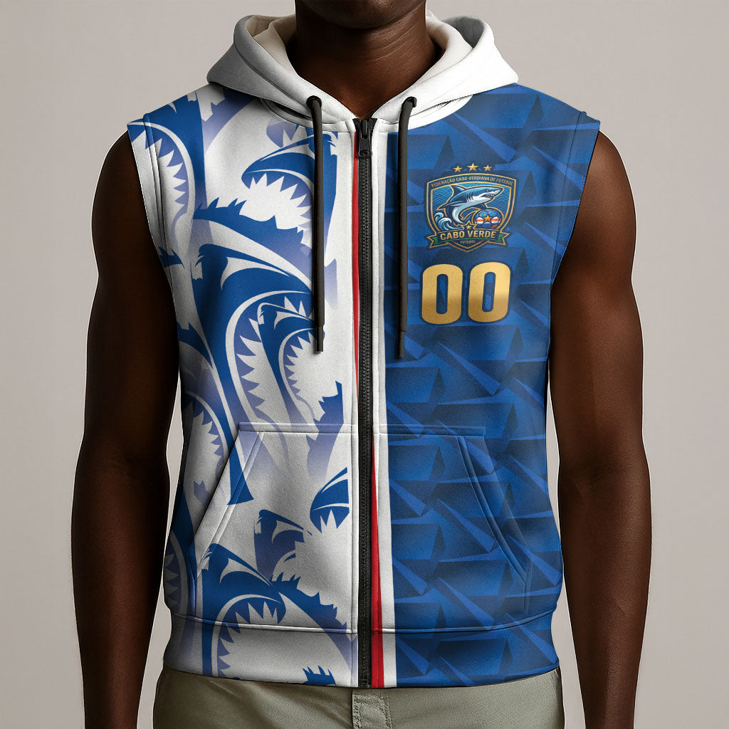 Cabo Verde Kopa di Mundu Custom Sleeveless Zip Hoodie Atlantic Waves Blue Edition