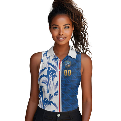 Cabo Verde Kopa di Mundu Custom Women Sleeveless Polo Shirt Atlantic Waves Blue Edition