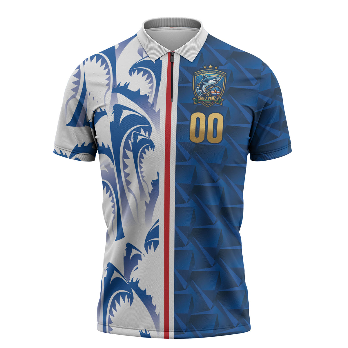 Cabo Verde Kopa di Mundu Custom Zipper Polo Shirt Atlantic Waves Blue Edition