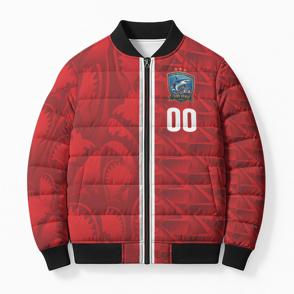 Cabo Verde Kopa di Mundu Custom Bomber Puffer Jacket Atlantic Waves Red Edition