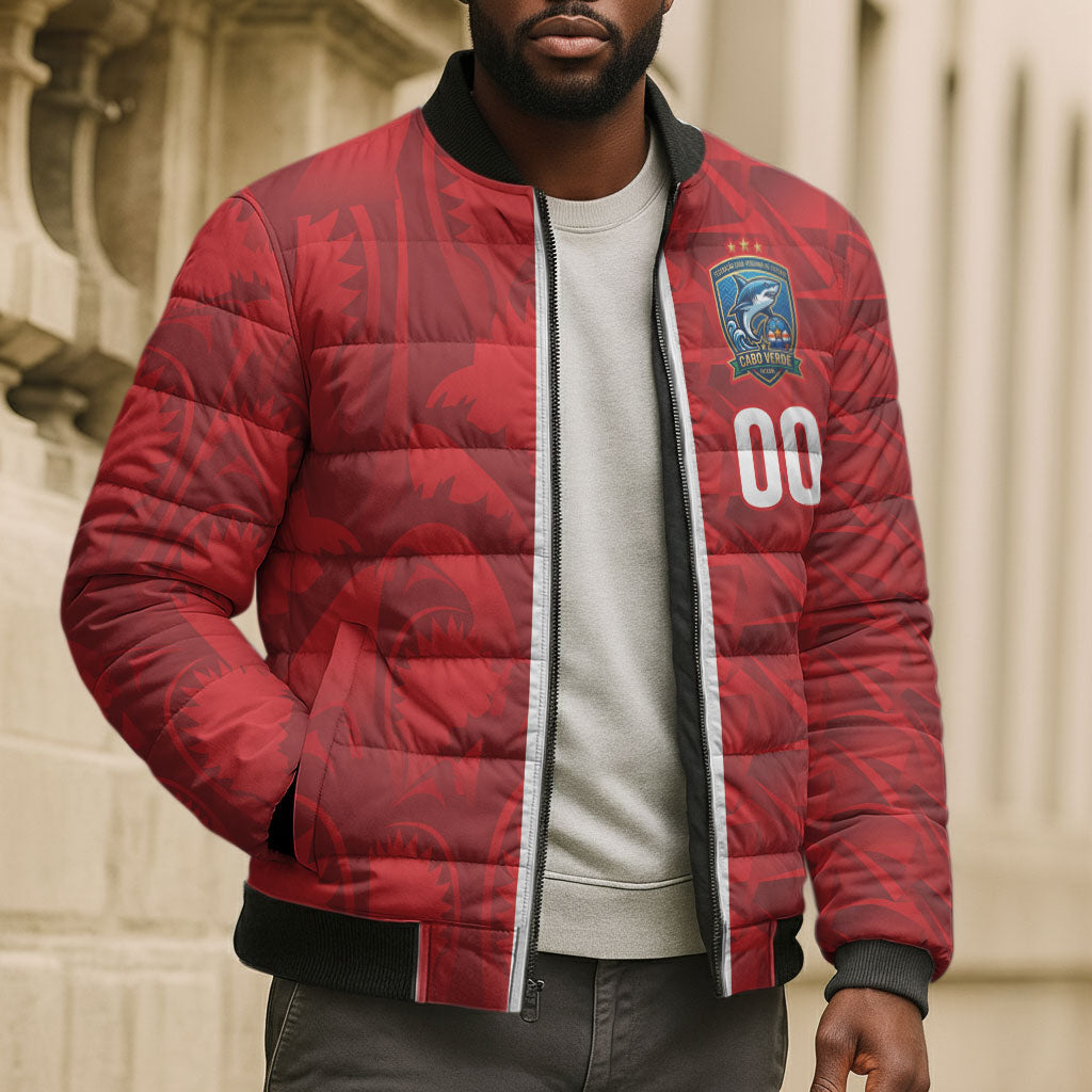 Cabo Verde Kopa di Mundu Custom Bomber Puffer Jacket Atlantic Waves Red Edition