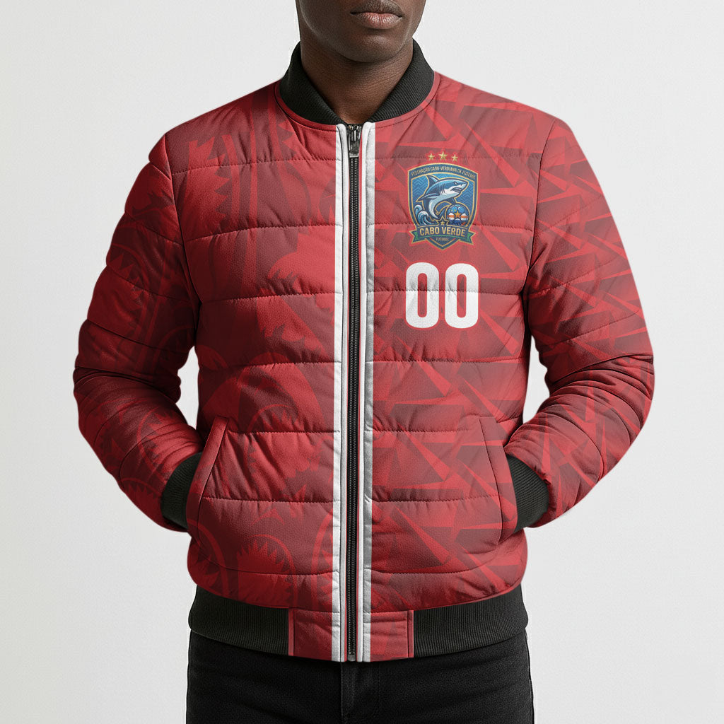 Cabo Verde Kopa di Mundu Custom Bomber Puffer Jacket Atlantic Waves Red Edition