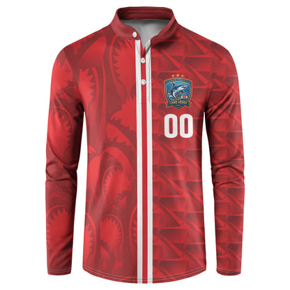 Cabo Verde Kopa di Mundu Custom Button Sweatshirt Atlantic Waves Red Edition