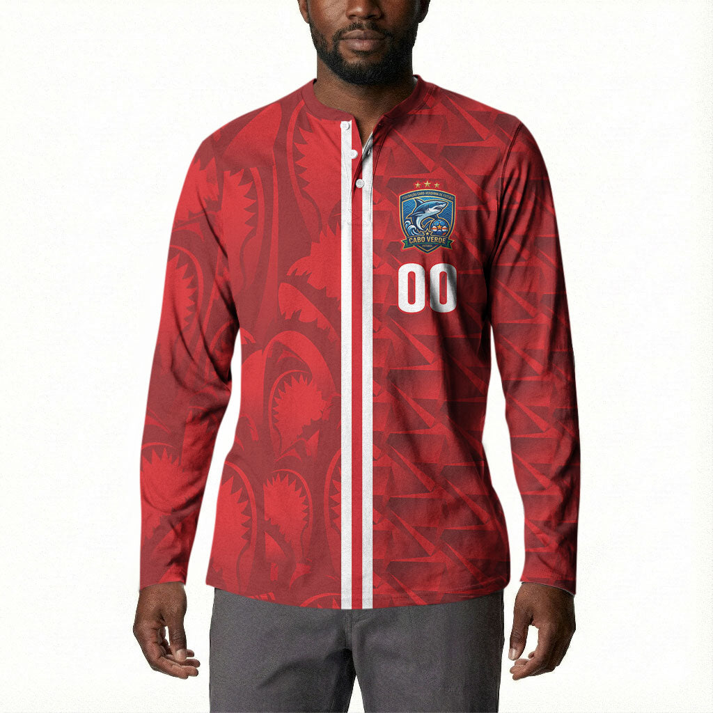 Cabo Verde Kopa di Mundu Custom Button Sweatshirt Atlantic Waves Red Edition