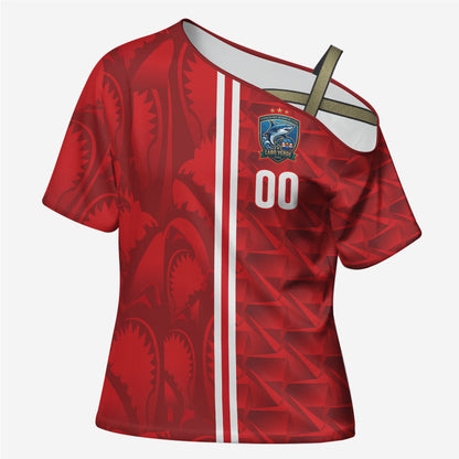 Cabo Verde Kopa di Mundu Custom Cross Shoulder Shirt Atlantic Waves Red Edition