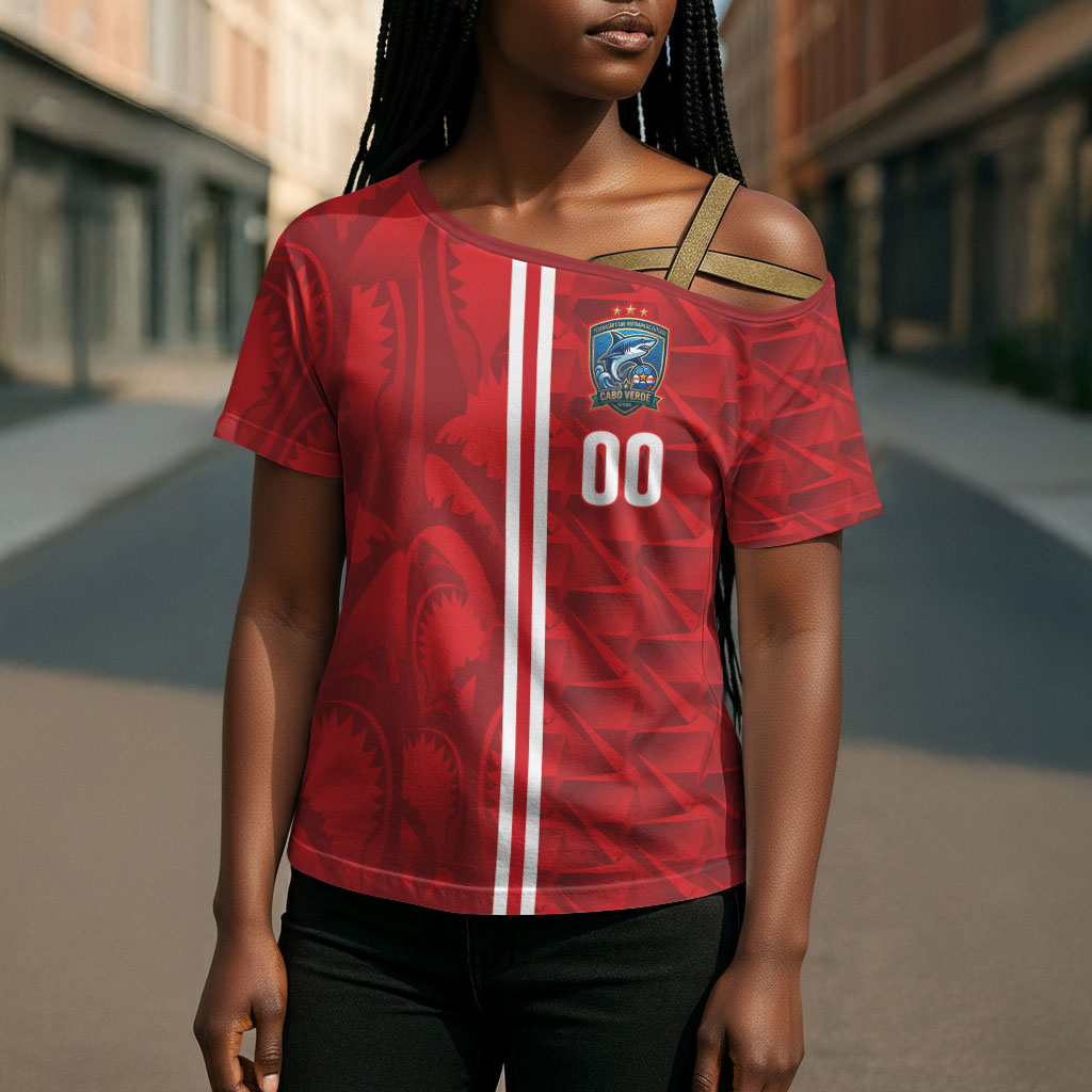 Cabo Verde Kopa di Mundu Custom Cross Shoulder Shirt Atlantic Waves Red Edition