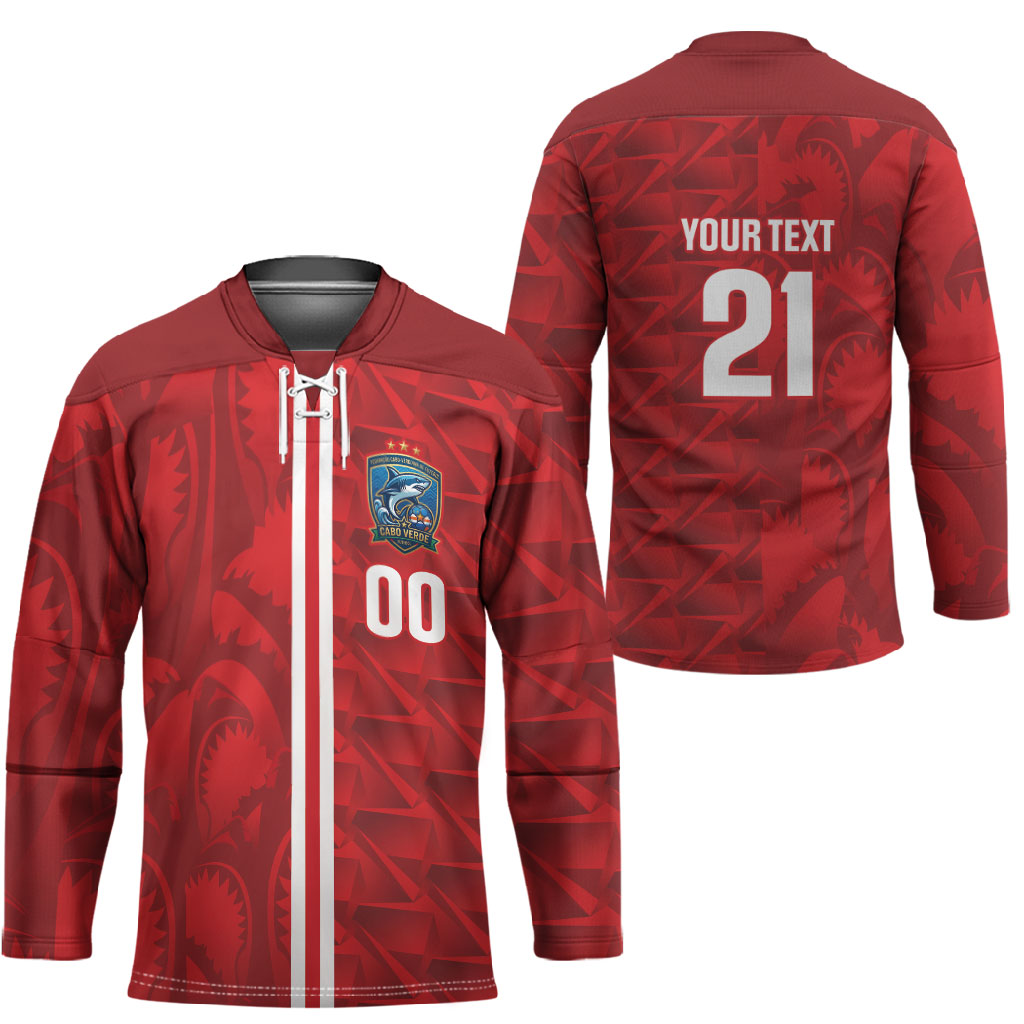 Cabo Verde Kopa di Mundu Custom Hockey Jersey Atlantic Waves Red Edition