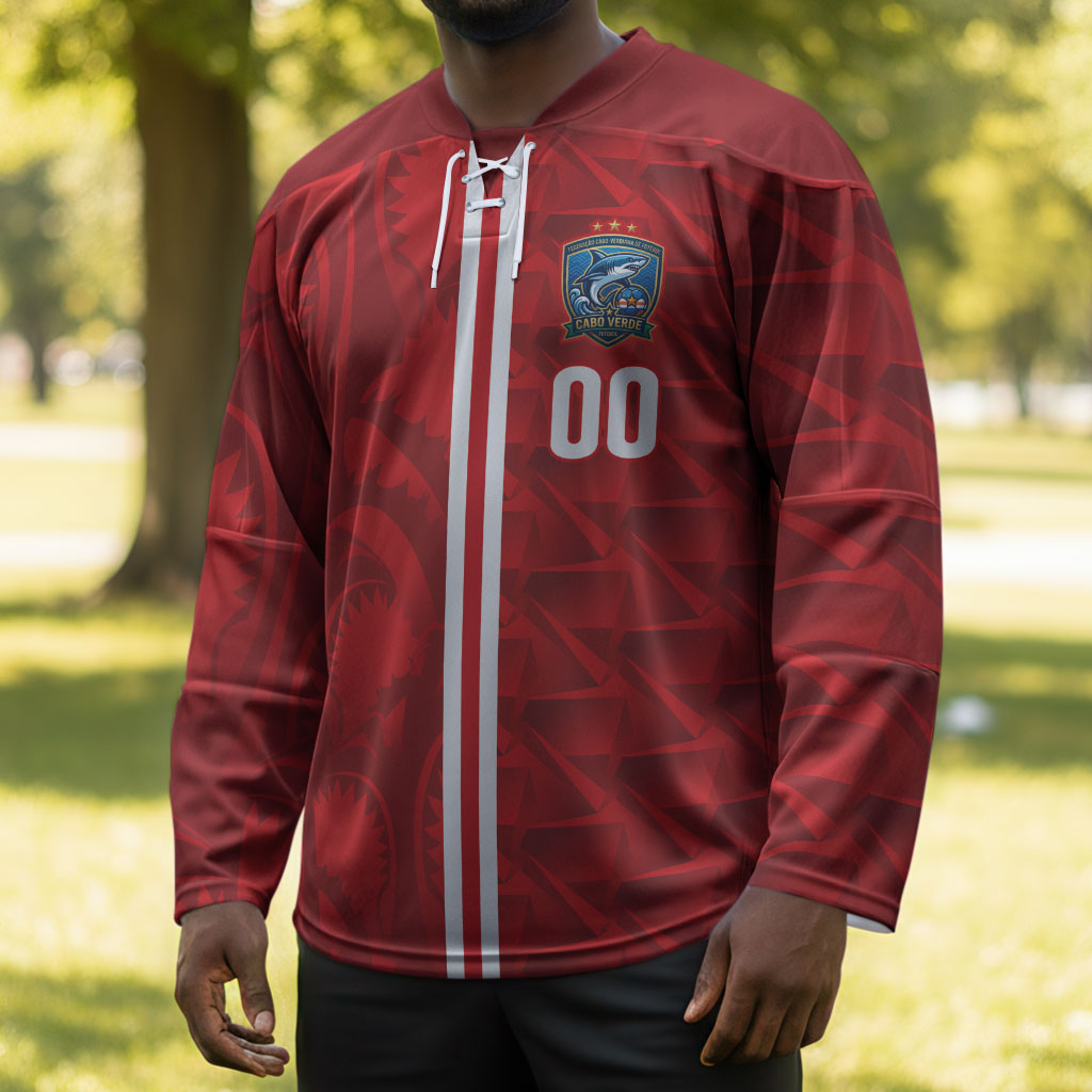 Cabo Verde Kopa di Mundu Custom Hockey Jersey Atlantic Waves Red Edition