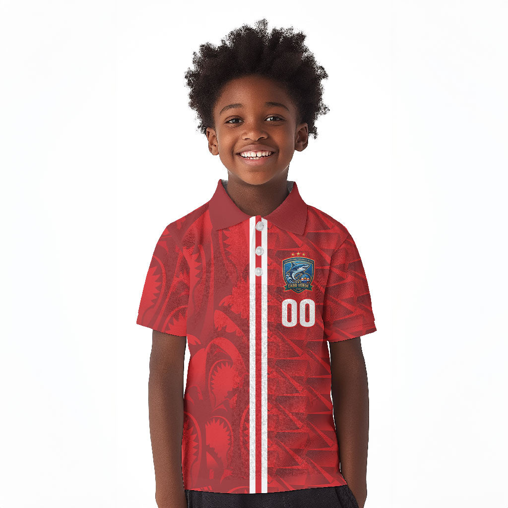 Cabo Verde Kopa di Mundu Custom Kid Polo Shirt Atlantic Waves Red Edition