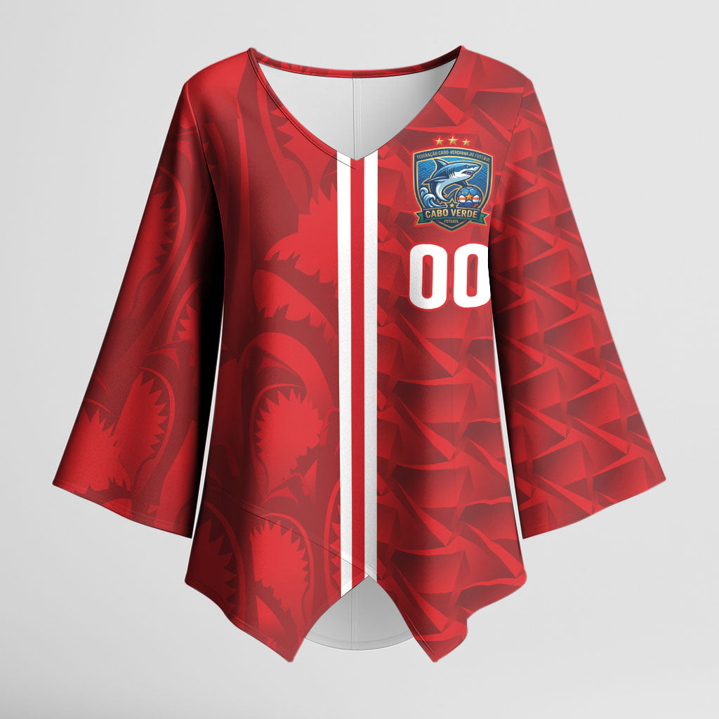 Cabo Verde Kopa di Mundu Custom Kimono Sleeve Blouse Atlantic Waves Red Edition