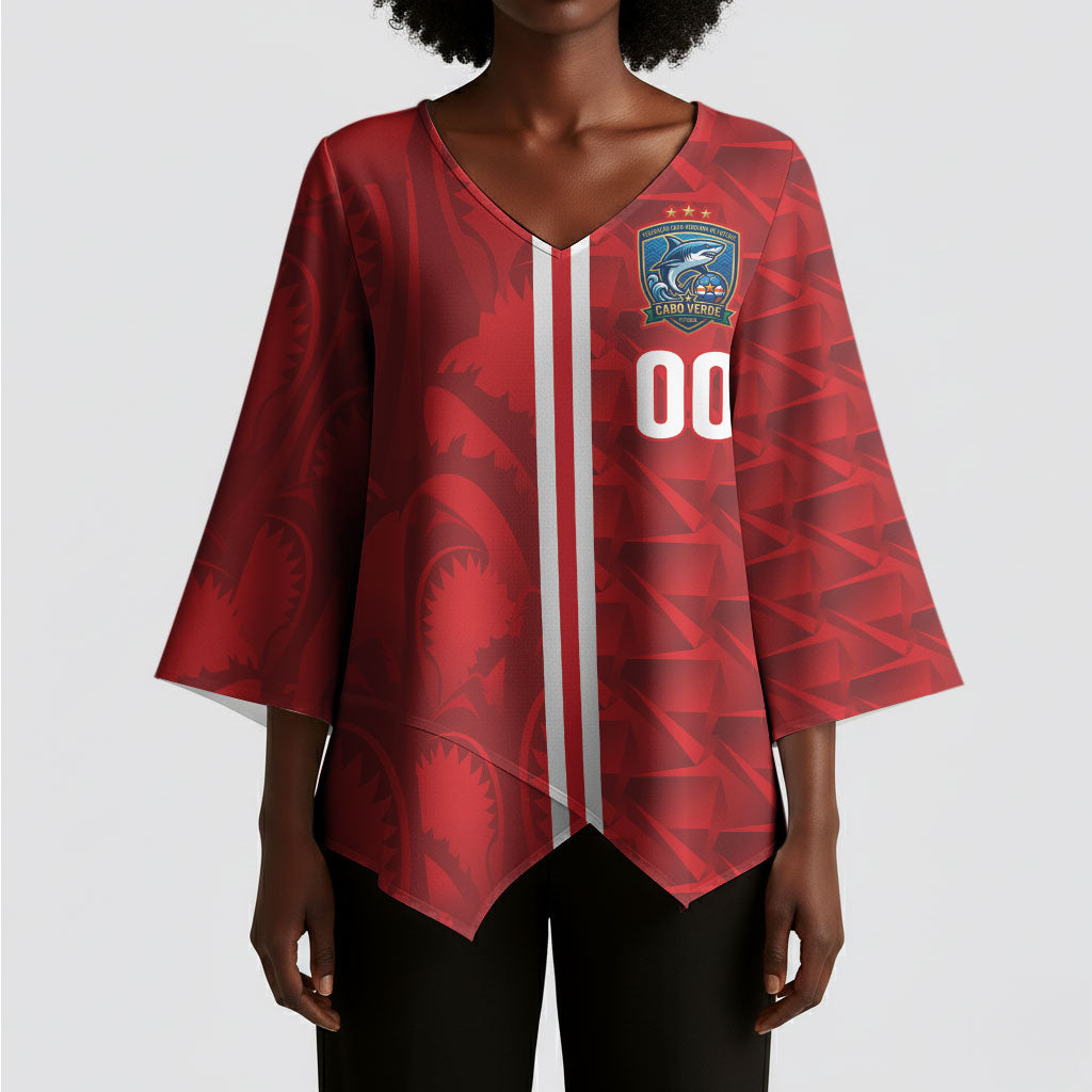 Cabo Verde Kopa di Mundu Custom Kimono Sleeve Blouse Atlantic Waves Red Edition