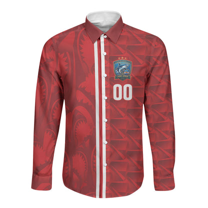 Cabo Verde Kopa di Mundu Custom Long Sleeve Button Shirt Atlantic Waves Red Edition