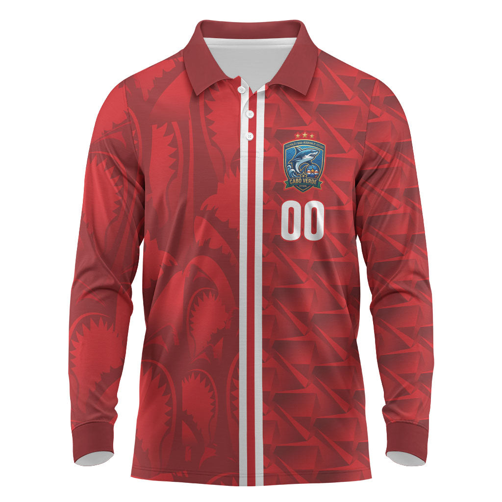 Cabo Verde Kopa di Mundu Custom Long Sleeve Polo Shirt Atlantic Waves Red Edition