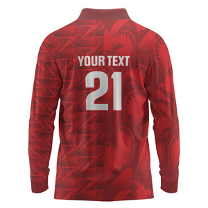 Cabo Verde Kopa di Mundu Custom Long Sleeve Polo Shirt Atlantic Waves Red Edition