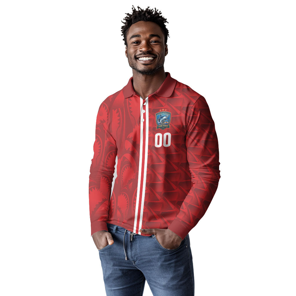 Cabo Verde Kopa di Mundu Custom Long Sleeve Polo Shirt Atlantic Waves Red Edition