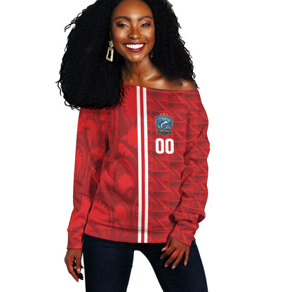 Cabo Verde Kopa di Mundu Custom Off Shoulder Sweater Atlantic Waves Red Edition
