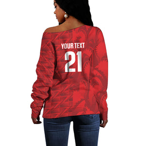 Cabo Verde Kopa di Mundu Custom Off Shoulder Sweater Atlantic Waves Red Edition