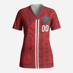 Cabo Verde Kopa di Mundu Custom Scrub Top Atlantic Waves Red Edition