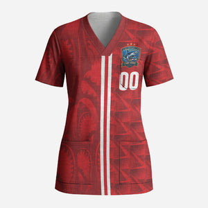 Cabo Verde Kopa di Mundu Custom Scrub Top Atlantic Waves Red Edition