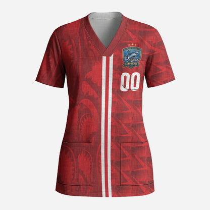 Cabo Verde Kopa di Mundu Custom Scrub Top Atlantic Waves Red Edition