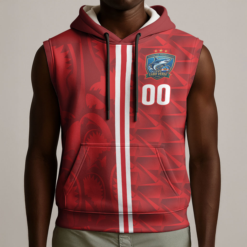 Cabo Verde Kopa di Mundu Custom Sleeveless Hoodie Atlantic Waves Red Edition