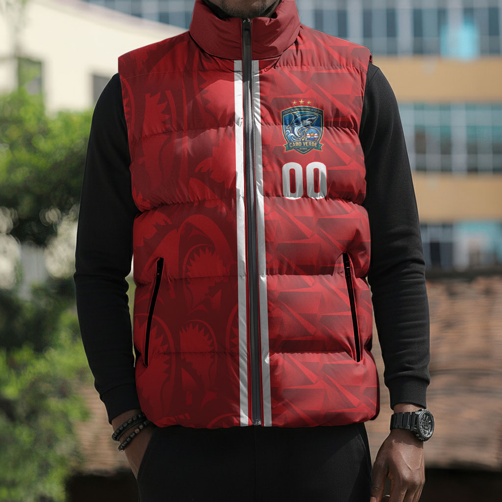 Cabo Verde Kopa di Mundu Custom Sleeveless Puffer Jacket Atlantic Waves Red Edition