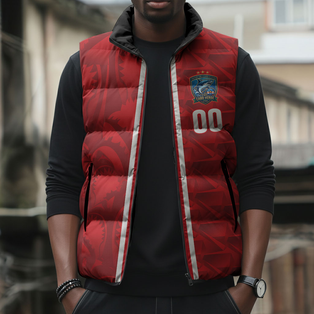 Cabo Verde Kopa di Mundu Custom Sleeveless Puffer Jacket Atlantic Waves Red Edition