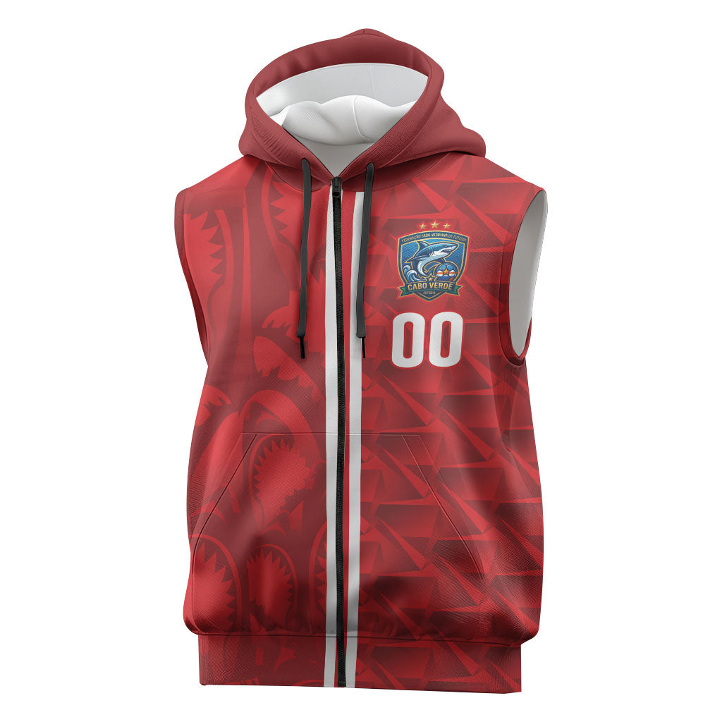 Cabo Verde Kopa di Mundu Custom Sleeveless Zip Hoodie Atlantic Waves Red Edition