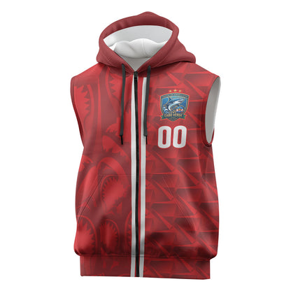 Cabo Verde Kopa di Mundu Custom Sleeveless Zip Hoodie Atlantic Waves Red Edition
