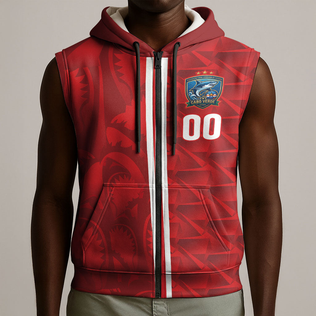 Cabo Verde Kopa di Mundu Custom Sleeveless Zip Hoodie Atlantic Waves Red Edition