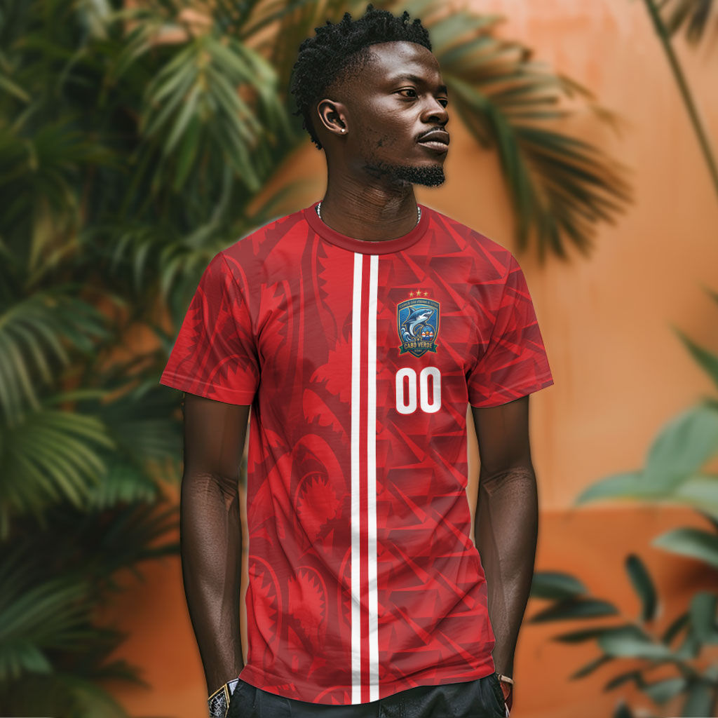Cabo Verde Kopa di Mundu Custom T shirt Atlantic Waves Red Edition