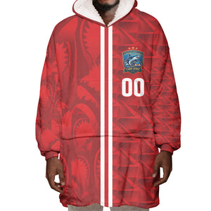 Cabo Verde Kopa di Mundu Custom Wearable Blanket Hoodie Atlantic Waves Red Edition