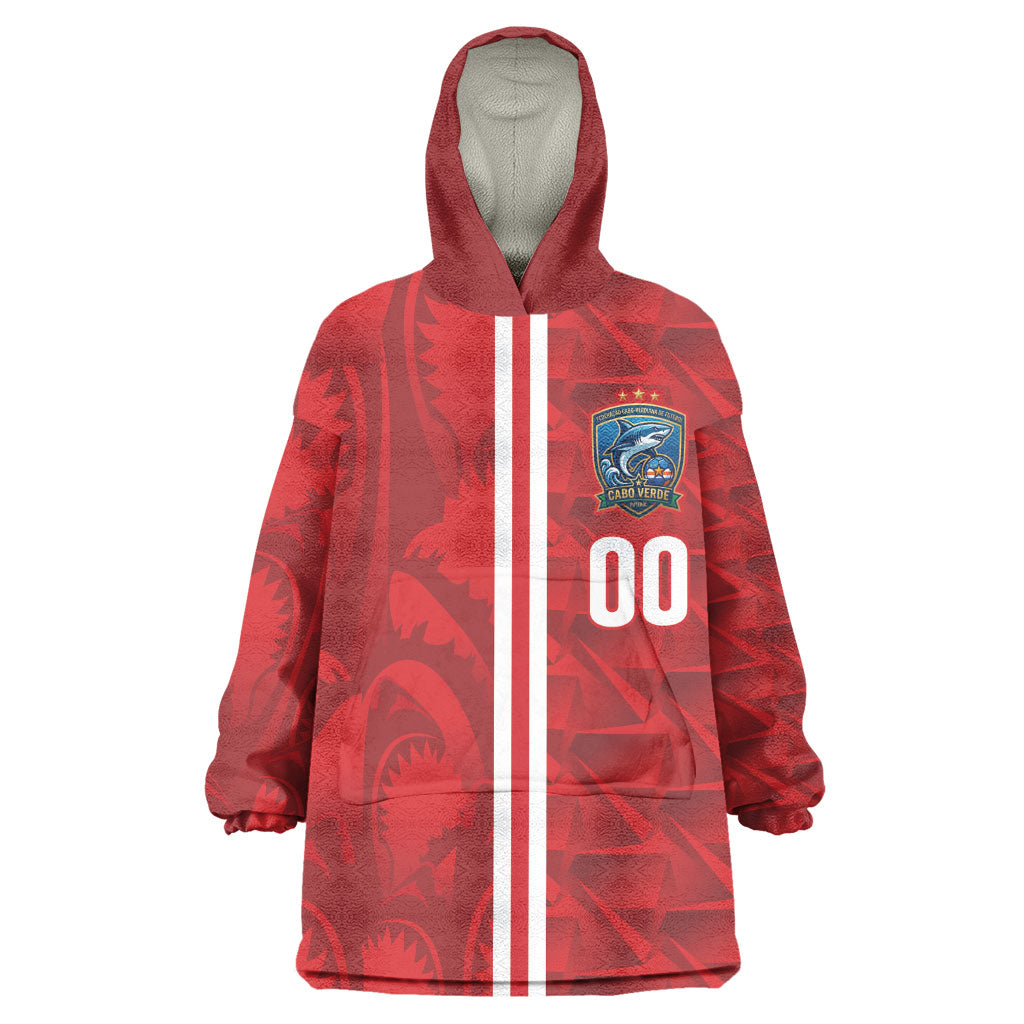 Cabo Verde Kopa di Mundu Custom Wearable Blanket Hoodie Atlantic Waves Red Edition