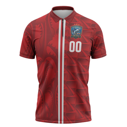 Cabo Verde Kopa di Mundu Custom Zipper Polo Shirt Atlantic Waves Red Edition