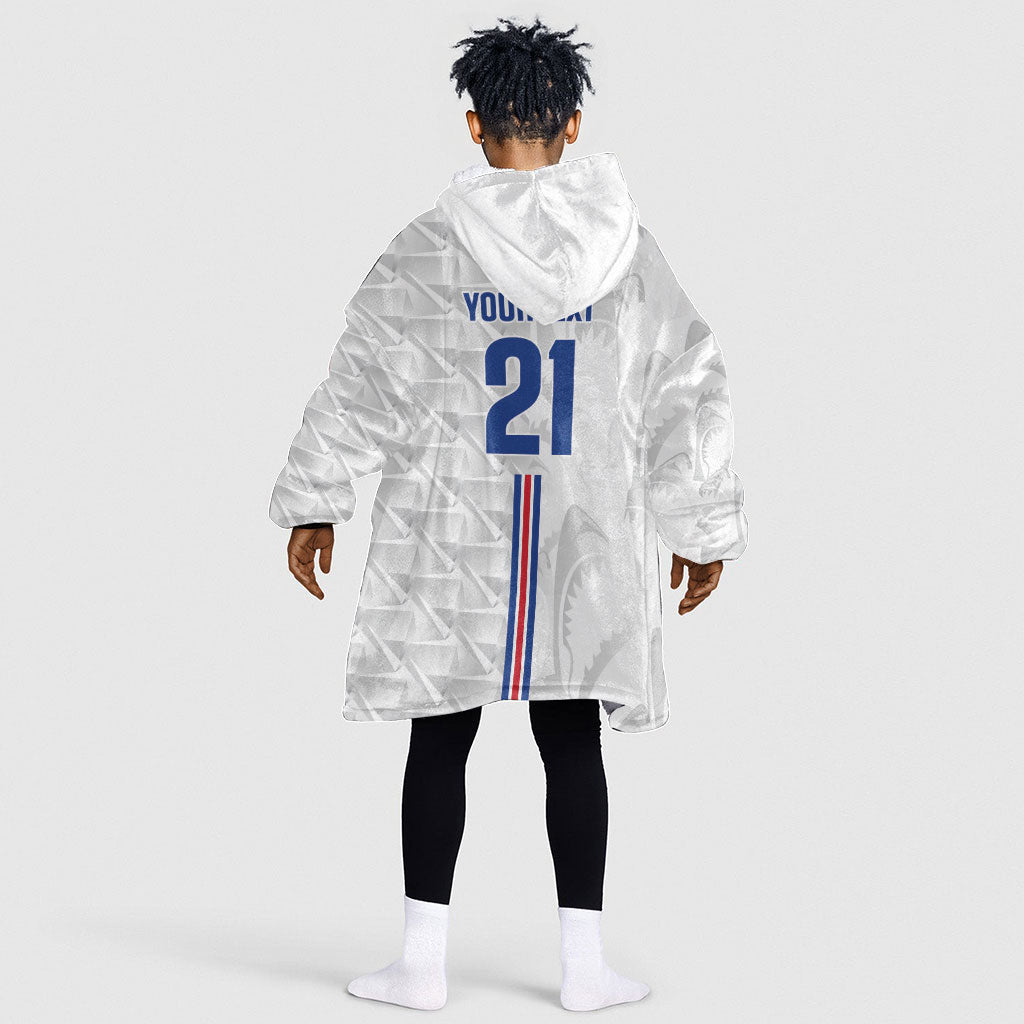 Cabo Verde Kopa di Mundu Custom Kid Wearable Blanket Hoodie Atlantic Waves White Edition