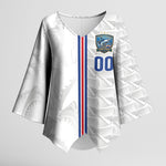 Cabo Verde Kopa di Mundu Custom Kimono Sleeve Blouse Atlantic Waves White Edition