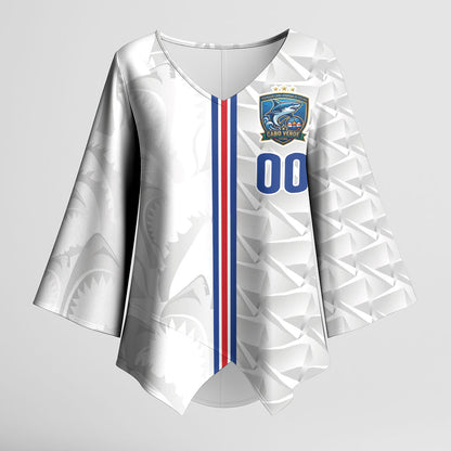 Cabo Verde Kopa di Mundu Custom Kimono Sleeve Blouse Atlantic Waves White Edition