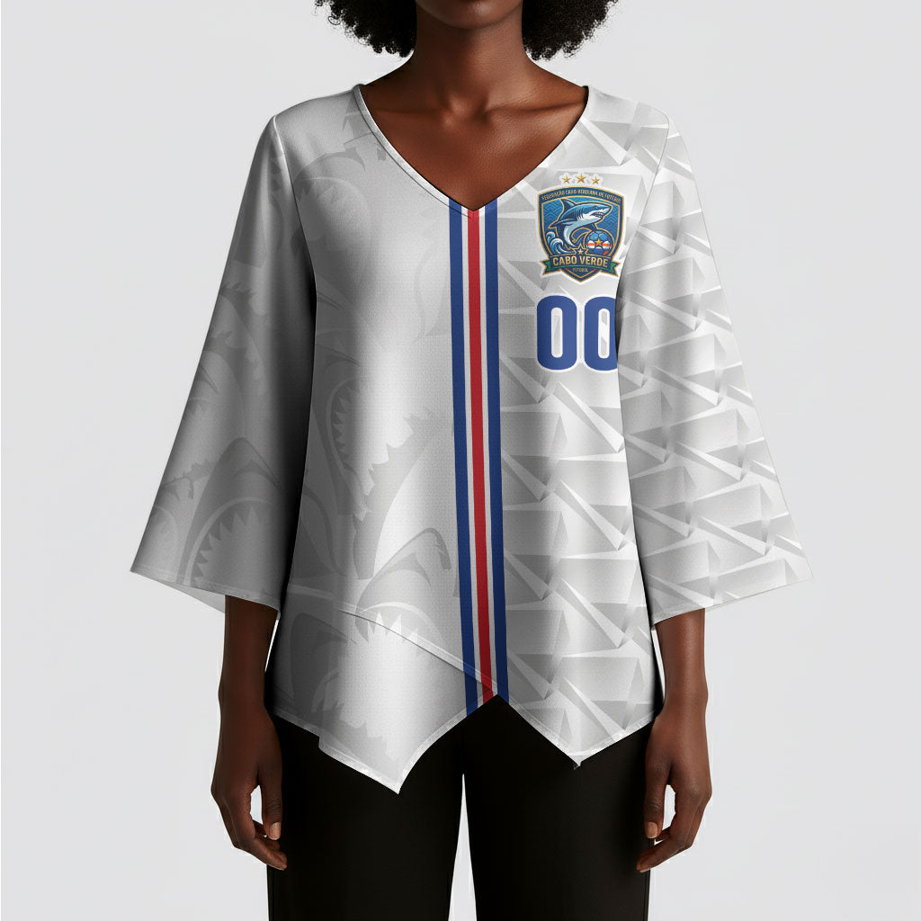Cabo Verde Kopa di Mundu Custom Kimono Sleeve Blouse Atlantic Waves White Edition
