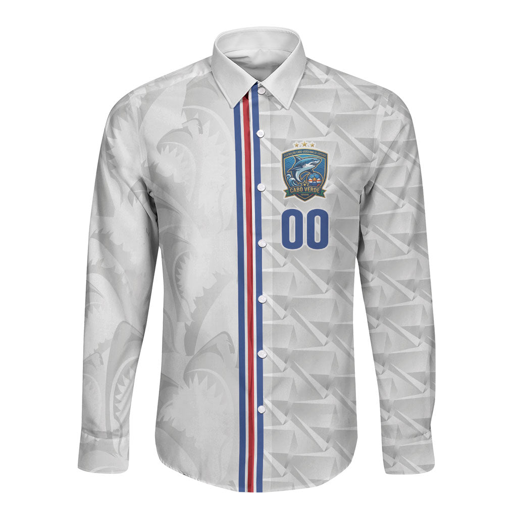 Cabo Verde Kopa di Mundu Custom Long Sleeve Button Shirt Atlantic Waves White Edition