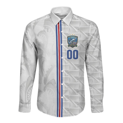 Cabo Verde Kopa di Mundu Custom Long Sleeve Button Shirt Atlantic Waves White Edition