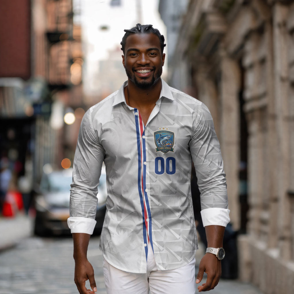 Cabo Verde Kopa di Mundu Custom Long Sleeve Button Shirt Atlantic Waves White Edition