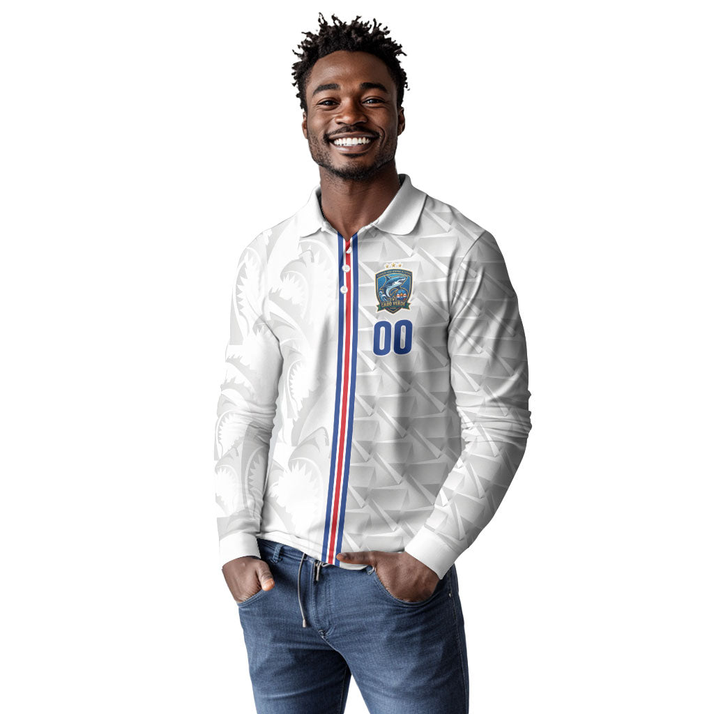 Cabo Verde Kopa di Mundu Custom Long Sleeve Polo Shirt Atlantic Waves White Edition