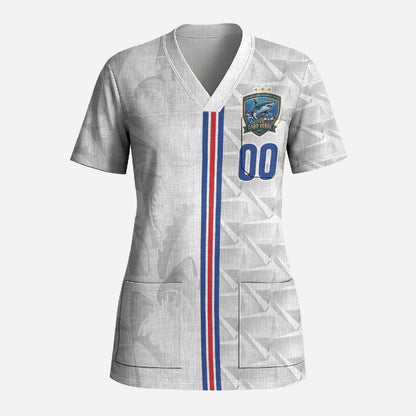 Cabo Verde Kopa di Mundu Custom Scrub Top Atlantic Waves White Edition
