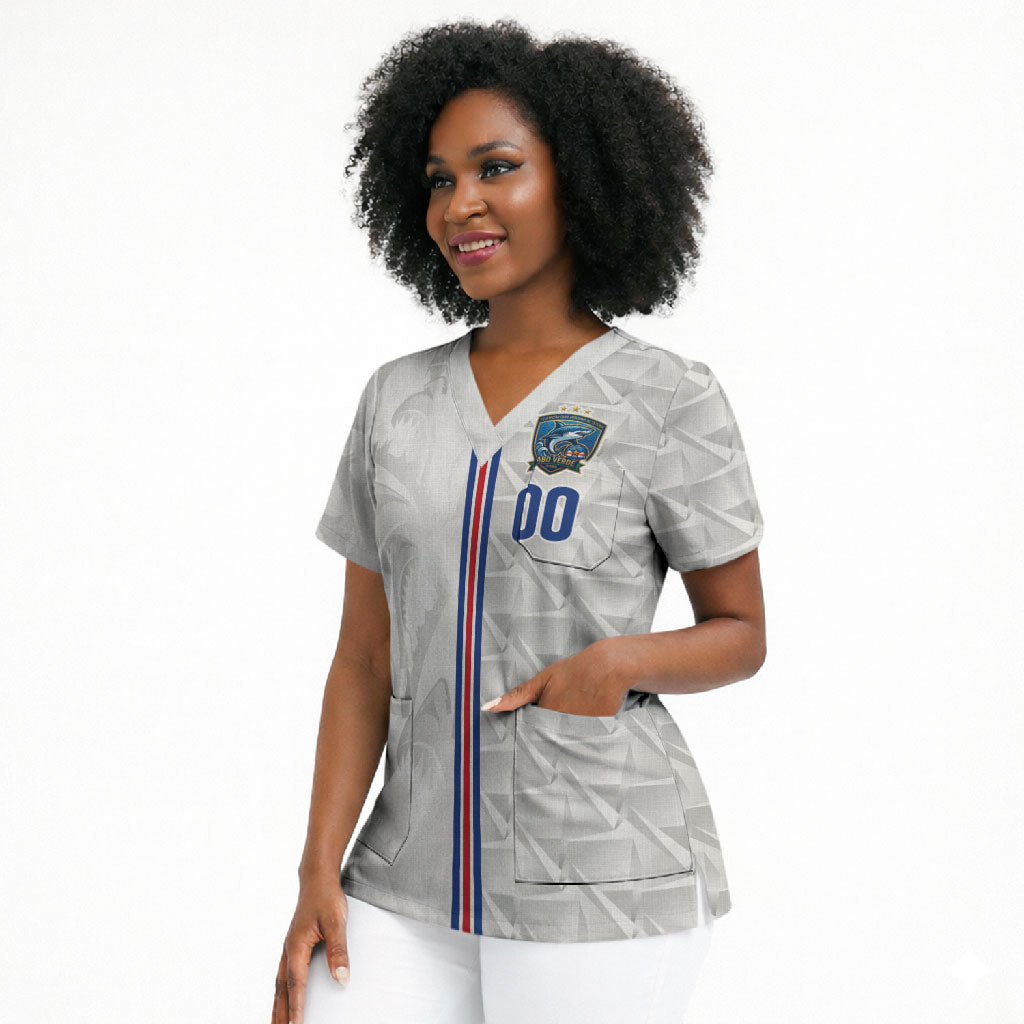 Cabo Verde Kopa di Mundu Custom Scrub Top Atlantic Waves White Edition