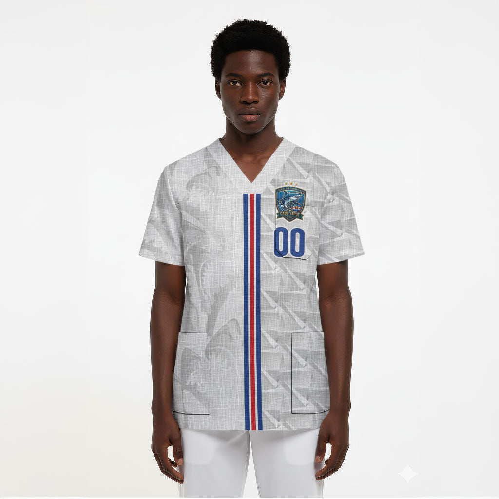 Cabo Verde Kopa di Mundu Custom Scrub Top Atlantic Waves White Edition