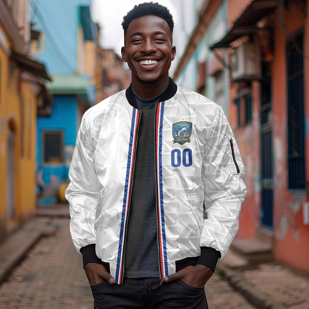 Cabo Verde Kopa di Mundu Custom Sleeve Zip Bomber Jacket Atlantic Waves White Edition