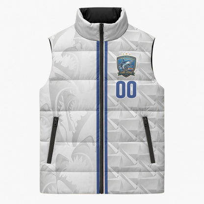 Cabo Verde Kopa di Mundu Custom Sleeveless Puffer Jacket Atlantic Waves White Edition