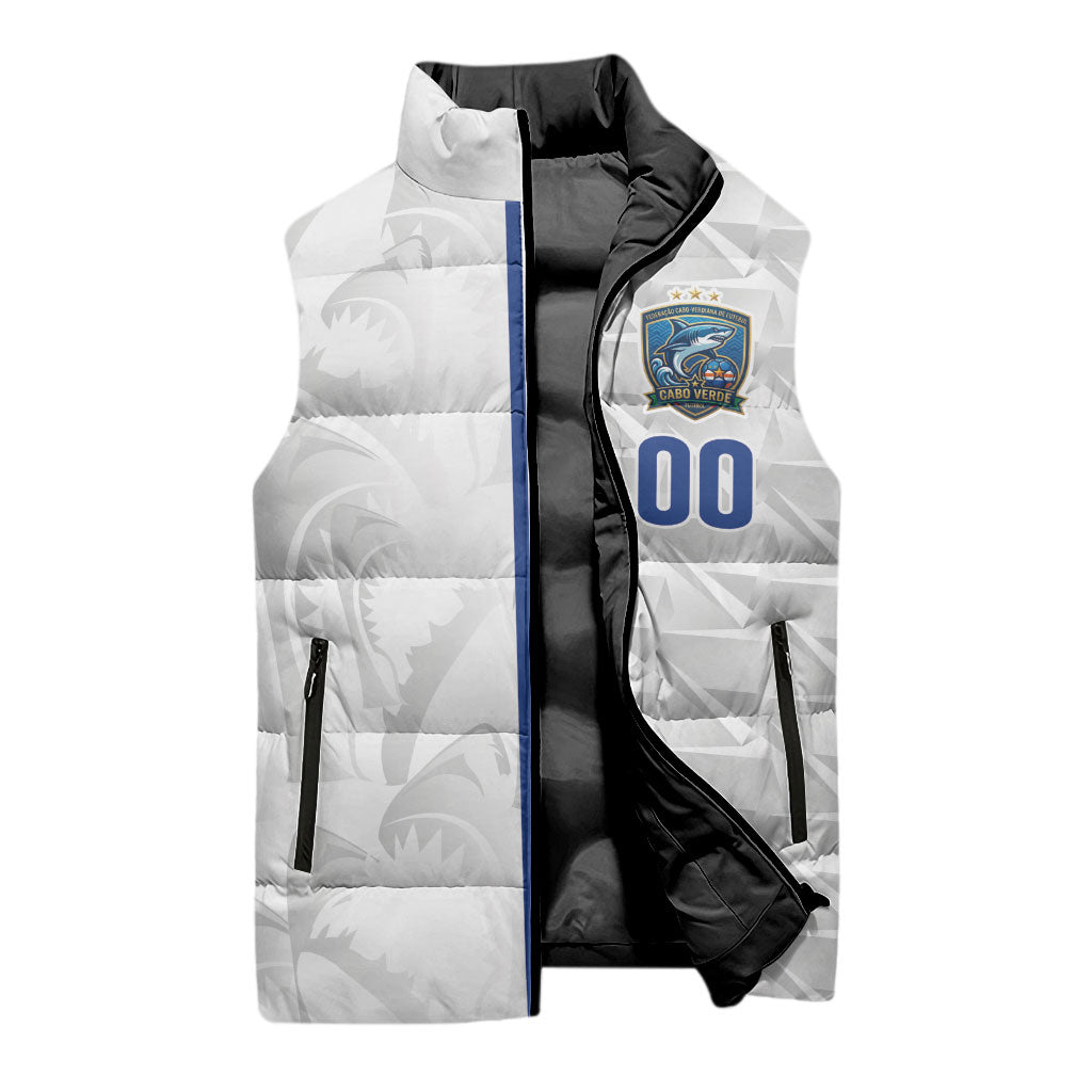 Cabo Verde Kopa di Mundu Custom Sleeveless Puffer Jacket Atlantic Waves White Edition
