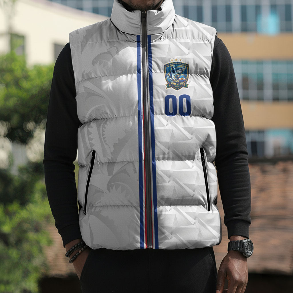 Cabo Verde Kopa di Mundu Custom Sleeveless Puffer Jacket Atlantic Waves White Edition